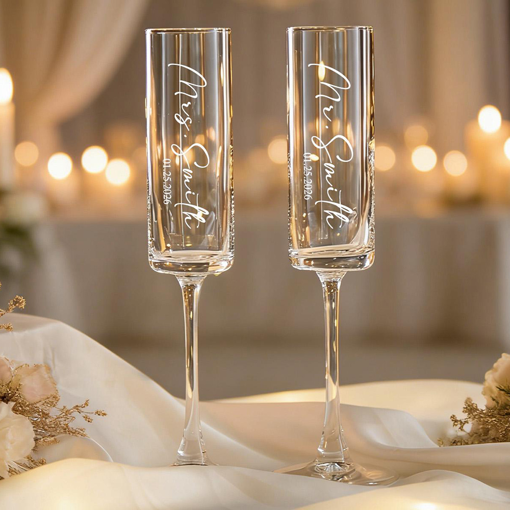 Champagne Flute Pair - Gelas Anggur & Sampanye Pernikahan Custom,