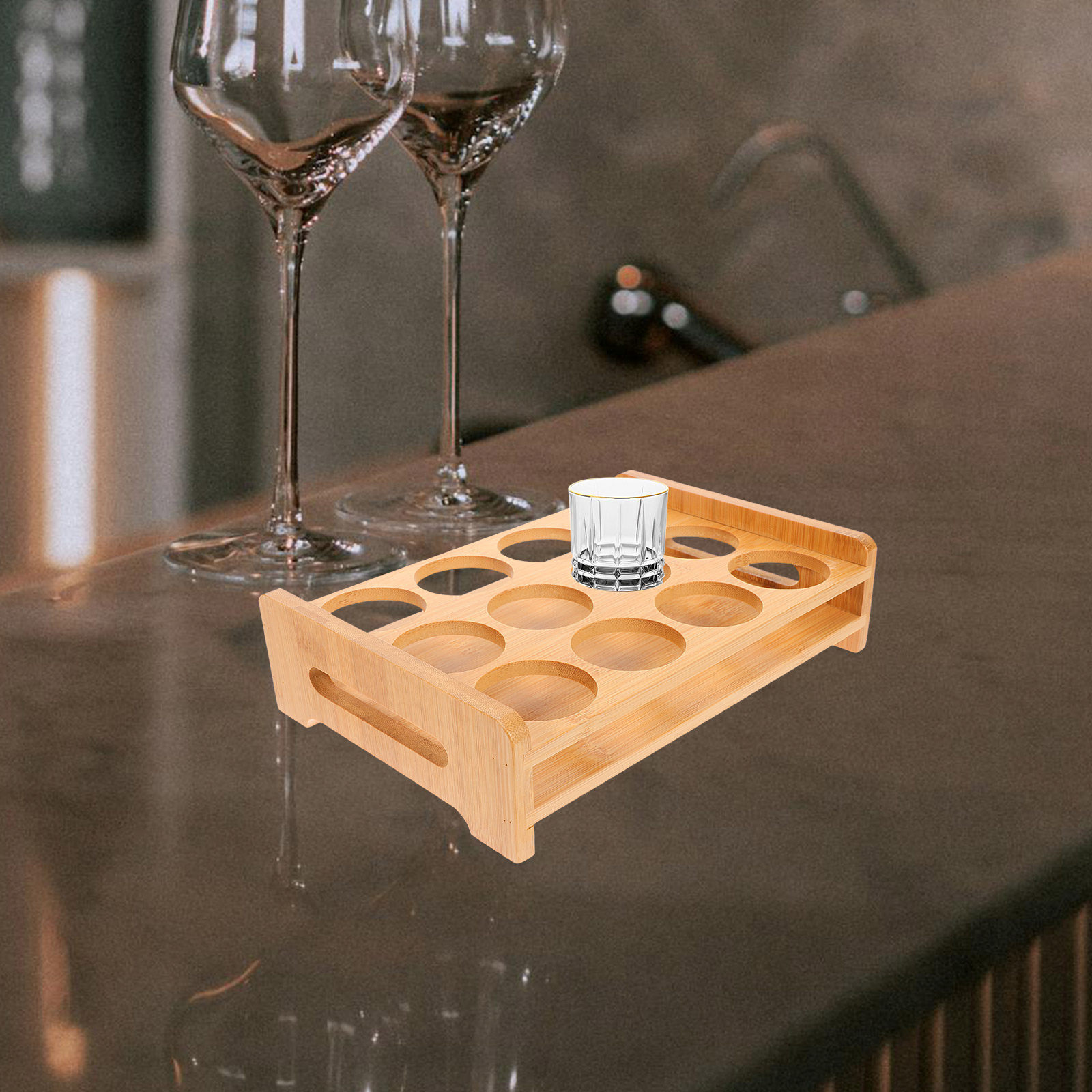 Wine Beer Rack - Tempat Gelas Shot Bambu Serbaguna Rak