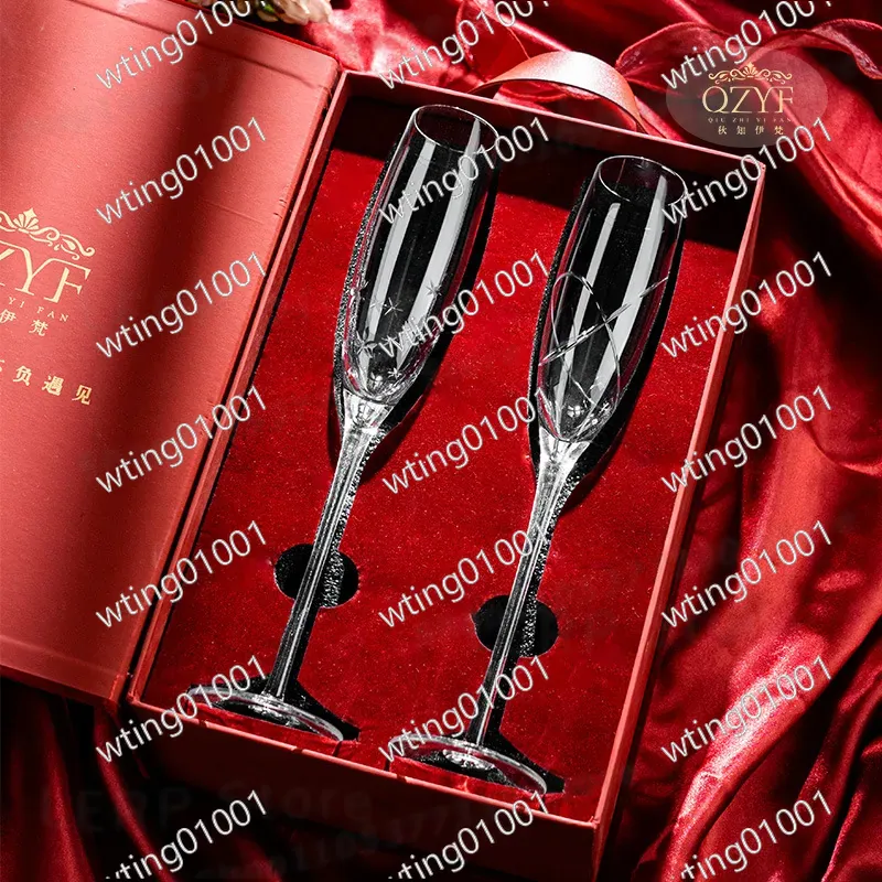 Champagne Flute Pair - Set Gelas Sampanye Kristal Ukiran Tangan