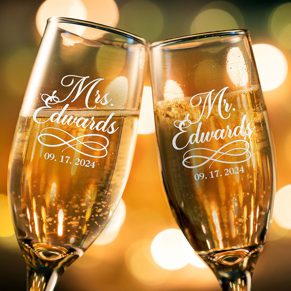 Champagne Flute Pair - Personalizedd Set 2 seruling sampanye terukir