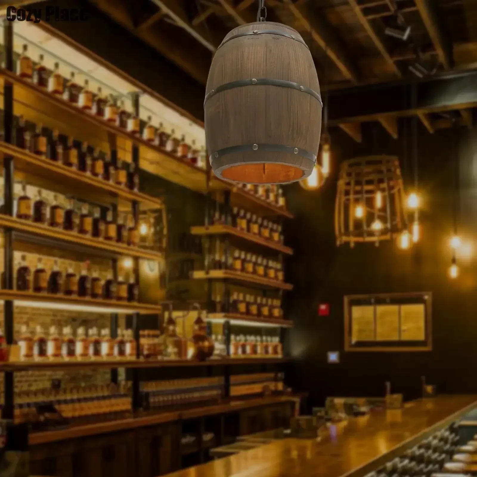 Wine & Beer Guayaquil - Lampu Rustic Vintage Chandelier Kayu Lampu